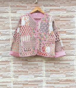 Chaqueta corta de retazos de algodón, abrigo reversible de retazos hecho a mano indio, chaqueta Vintage elegante para mujer, Bombardero - Product Image 5