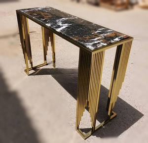 Mesa de Centro de Mármol Negro y Dorado, Mesa de Café de Lujo con Diseño Negro y Dorado, Muebles Modernos para Sala de Estar - Product Image 3