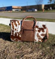 Sac de Voyage de Luxe Marron et Blanc en Cuir Véritable 100% avec Double Poignée et Bandoulière Réglable Grande Capacité
