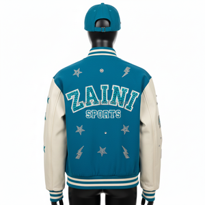 Veste universitaire pour femmes, corps en laine avec manches, panneaux de couleur sarcelle et blanc, broderie et écussons personnalisés, veste universitaire pour femmes - Product Image 2