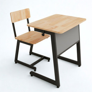 Conjunto de Escritorio y Silla para Estudiantes BGHS005 Cómodo con Patas de Hierro en Forma de C, Muebles Escolares de Madera - Product Image 1