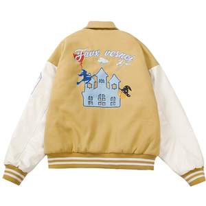 Chaqueta de béisbol bordada con Logo personalizado para hombre, chaqueta de béisbol con mangas de cuero, poliéster/carcasa de nailon para invierno - Product Image 5