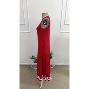 Women's Strappy Round Neck Long <b>Viscose</b> <b>Dress</b> with Ribbon Hem Detail, 34718 - Red - Product Image 5