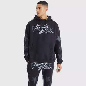 Ensemble de survêtement pour homme en molleton lourd avec sweat à capuche zippé intégral et impression 3D en relief personnalisée, style streetwear - Product Image 1