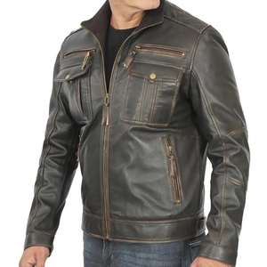 Veste en cuir formelle pour homme, en peau de mouton enduite, coupe-vent, imperméable, style bomber, avec logo sur le devant, très vendue - Product Image 5