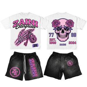 Ensemble T-shirt et short respirant en molleton bouclette 100 % polyester premium 240 GSM pour homme ZAINI – Blanc, Noir, Rose, Violet, Motif gaufré - Product Image 1