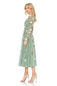 Robe de soirée élégante à paillettes et perles, col en V, trompette/sirène, sans manches, broderie florale, robe de bal longue - Product Image 2