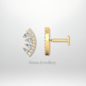 Boucles d'oreilles en diamant courbe de luxe Bijoux de piercing en or massif 14 carats 18 carats Vrais diamants de laboratoire et naturels certifiés IGI Vente en gros - Product Image 3