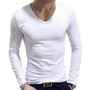 Gran oferta de camisetas lisas de tela suave tratada de poliéster de leche deportiva de manga larga con cuello redondo y cuello en V, camiseta informal para hombres - Product Image 2
