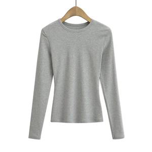 Camiseta de algodón 100% de primavera y otoño para mujer, camisetas holgadas de manga larga sólidas para mujer, camiseta de gran tamaño - Product Image 3