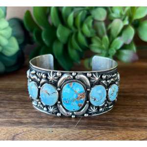 Tsosie White Golden Hill's Fashion <b>Cuff</b> <b>Bracelet</b> with Turquoise & Sterling <b>Silver</b> - Product Image 1