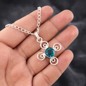 925 Sterling Silver Wholesale <b>Crystal</b> Pendant <b>Healing</b> Blue Apatite Pendant Round Shape Faceted Cut With Bezel Setting Gemstones - Product Image 3