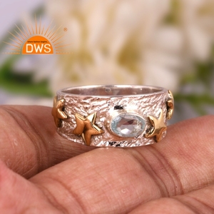 Best selling fine sterling silver natural Blue Topaz gemstone <b>statement</b> <b>ring</b> custom jewelry manufacturer - Product Image 2