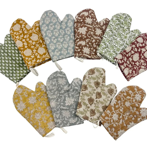 Guante de horno de lino Guante de horno floral Bloque Guante de lino impreso con aislamiento térmico Guante de cocina protector Cocina de granja - Product Image 1
