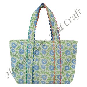 Bolsa de Compras de Algodón Reutilizable Extra Grande con Estampado Ric Rac Hecho a Mano para la Playa, con Dos Asas - Product Image 3