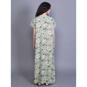 Cute Vintage 100% Cotton <b>Nighty</b> with Side Pocket Leopard Print Buttoned <b>Long</b> Sleeves Neckline Embroidery 3XL Winter Nightwear - Product Image 5