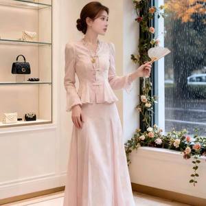 OEM ODM Pink Vintage Lace Blouse and <b>Long</b> <b>Skirt</b> Wholesale Set for Women - Product Image 5