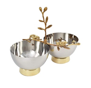 Gold & <b>Silver</b> <b>Bowl</b> on Leaf Stand Home Table Decoration Ice Cream Serving <b>Bowl</b> Luxury Candy Serving <b>Bowls</b> - Product Image 1