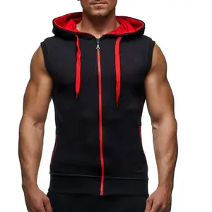 Últimas 2024 Design Homens Algodão Sem Mangas Gym Wear Hoodies Homens Zipper Gym Exercício Hoodies Homens Fitness Wear Hoodies