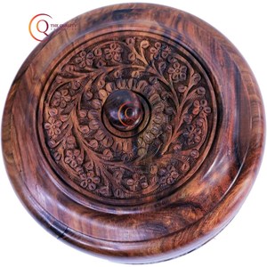 Casserole de chapati ronde en bois faite à la main Boîte de chapati de table élégante Conteneur de chapati classique de luxe pour la vente en gros - Product Image 4