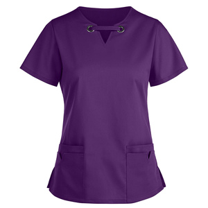 Precio de fábrica Uniforme de mujer Cuello en V Elegante Top Enfermera Logotipo personalizado Tamaños Médico Hospital Clínica Laboratorio Venta al por mayor Conjuntos de fregado - Product Image 1