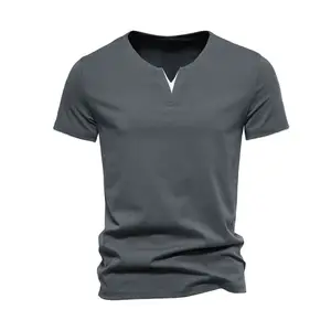 남성용 하이 퀄리티 빠른 건조 V 넥 티셔츠 남성용 흰색 면 빈 프린트 티셔츠 남성용 맞춤 제작 로고 티셔츠