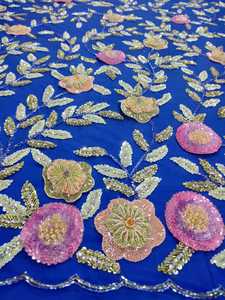 Luxury Hand Beaded Embroidered <b>Fabric</b> - Product Image 3