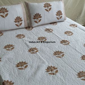 Wholesale Eco-Friendly Knitted Hand Block Printed Cotton <b>Quilted</b> Bedspreads Bedcover - Product Image 3