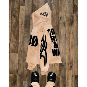 Logo personnalisé soleil fané bord coupé lavage à l'acide sweats à capuche courts unisexe ourlet brut appliques en détresse Patch broderie sweats à capuche sweat - Product Image 5