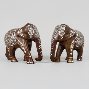 Natural Solid Sheesham Wood <b>Elephant</b> Pair with Intricate White Inlay Work Handmade Wooden Animal Sculpture for Home <b>Decor</b> - Product Image 6