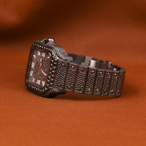 Montre de luxe pour homme en acier inoxydable avec mouvement ETA en quartz doré serti de moissanite noire glacée, résistante à l'eau 3 BAR - Product Image 2