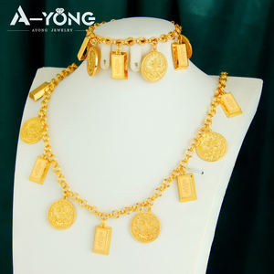 Conjunto de Joyería de Monedas de Oro de Diseño de Lujo AYONG, Chapado en Oro de 24k, Conjunto de Collar y Pulsera de Novia de Dubái para Fiesta de Bodas - Product Image 1
