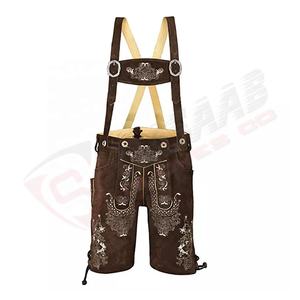 Cuero genuino Nueva moda Transpirable Ropa casual-Hombres Bavarian Trachten-Lederhosen Trajes de cuero marrón-pantalones cortos - Product Image 1