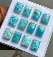 Larimar Natural Cabujón para Joyería, Gema Azul en Forma de Cojín 10x14mm 6mm, Opalescente, Diseño Único, Encerado/Engrasado, Venta al por Mayor
