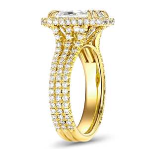 Jeulia Captivating Brilliance <b>Emerald</b> Cut Halo Engagement <b>Ring</b> Rhodium Plated Sterling <b>Silver</b> - Product Image 3