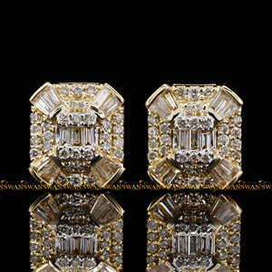 Adorable redondo y corte Baguette VVs claridad Moissanite diamantes Iced Out Hip Hop 925 pendientes de tuerca de plata esterlina - Product Image 2