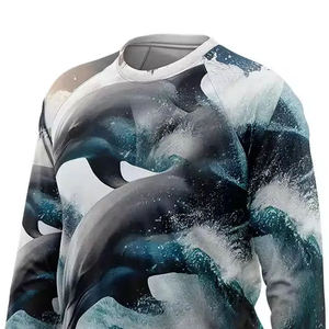 Camisa de Pesca de Manga Larga para Hombre, Estampado de Delfines, UPF 50, Anti-UV, 100% Poliéster, Sublimación, Estilo Pullover, Ropa de Exterior para Adultos - Product Image 3