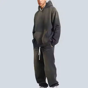 Chándales acampanados de lavado ácido con cremallera hasta 500 GSM, traje de jogging de pierna recta, chándal desgastado, sudaderas con capucha y pantalones de chándal, conjuntos para hombres - Product Image 6