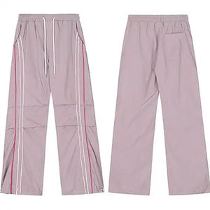 Pantalones cortavientos acampanados informales para hombre, novedad en pantalones de nailon a rayas laterales holgados Oem, Pantalones rectos apilados para hombre - Product Image 3