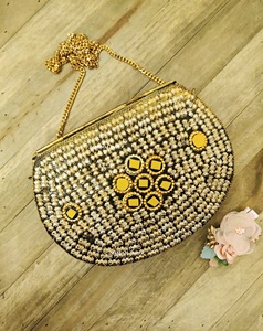 ZAMZAM IMPEX <b>Yellow</b> Stone Metal Inlay Evening Clutch Bag Handcrafted Designer <b>Purse</b> for Women Daily Use Parties Special - Product Image 5