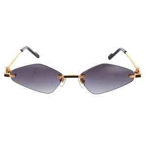 Lunettes de soleil de luxe sans monture à facettes diamantées avec branches dorées et verres dégradés noirs pour un style unisexe moderne - Product Image 5