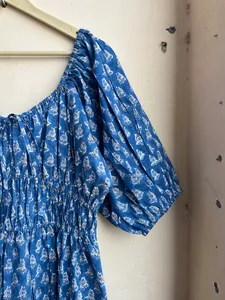Robe d'été Robe d'été en coton indien Robe longue bleue avec bloc de main imprimé Floral Design ODM Supply - Product Image 5