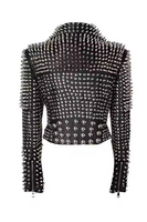 Chaquetas de Invierno para Mujer, Modernas y Atrevidas, con Tachuelas Doradas en Forma de Cono, Elegantes en Negro/Dorado, Transpirables, de Cuero, con Diseño Personalizable en Impresión 3D