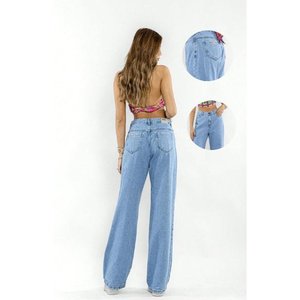 Vaqueros de mezclilla holgados de cintura alta para mujer, estilo streetwear, azul hielo, ajuste relajado, suaves, elásticos, ecológicos, duraderos, talla única. - Product Image 4