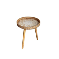 Plateau d'impression flore en rotin avec pieds en bois détachables table basse ronde avec plateau de service pour la maison du Vietnam
