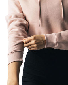 Sudadera con capucha recortada en blanco de manga larga de algodón con logotipo personalizado para mujer - Product Image 4