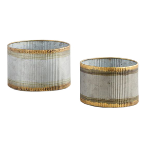 ร้อนขายชาวไร่สวนกลางแจ้งชุด2ชุบสังกะสีทรงกลมชาวไร่ที่มีขอบทองนักออกแบบถังที่มีแหวนจับด้านข้าง - Product Image 3