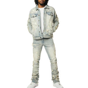 Ensemble veste et pantalon en jean pour homme, facile à porter, hiver, hip-hop, respirant, léger, broderie 3D, personnalisable, haute qualité, sur mesure - Product Image 1