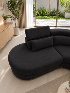 Sofá Seccional Negro en Forma de L, Modelo Montecarlo, Tapizado, con Chaise Longue Convertible en Cama, para Sala de Estar, Hotel u Oficina - Product Image 4