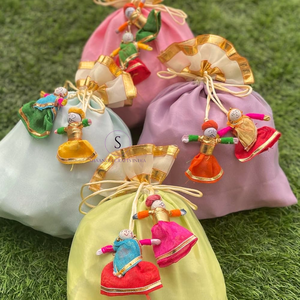 Étnico colorido Kathputli marioneta pareja Color sólido Potli bolsa bordado cordón cierre para festivales regalos de devolución - Product Image 3